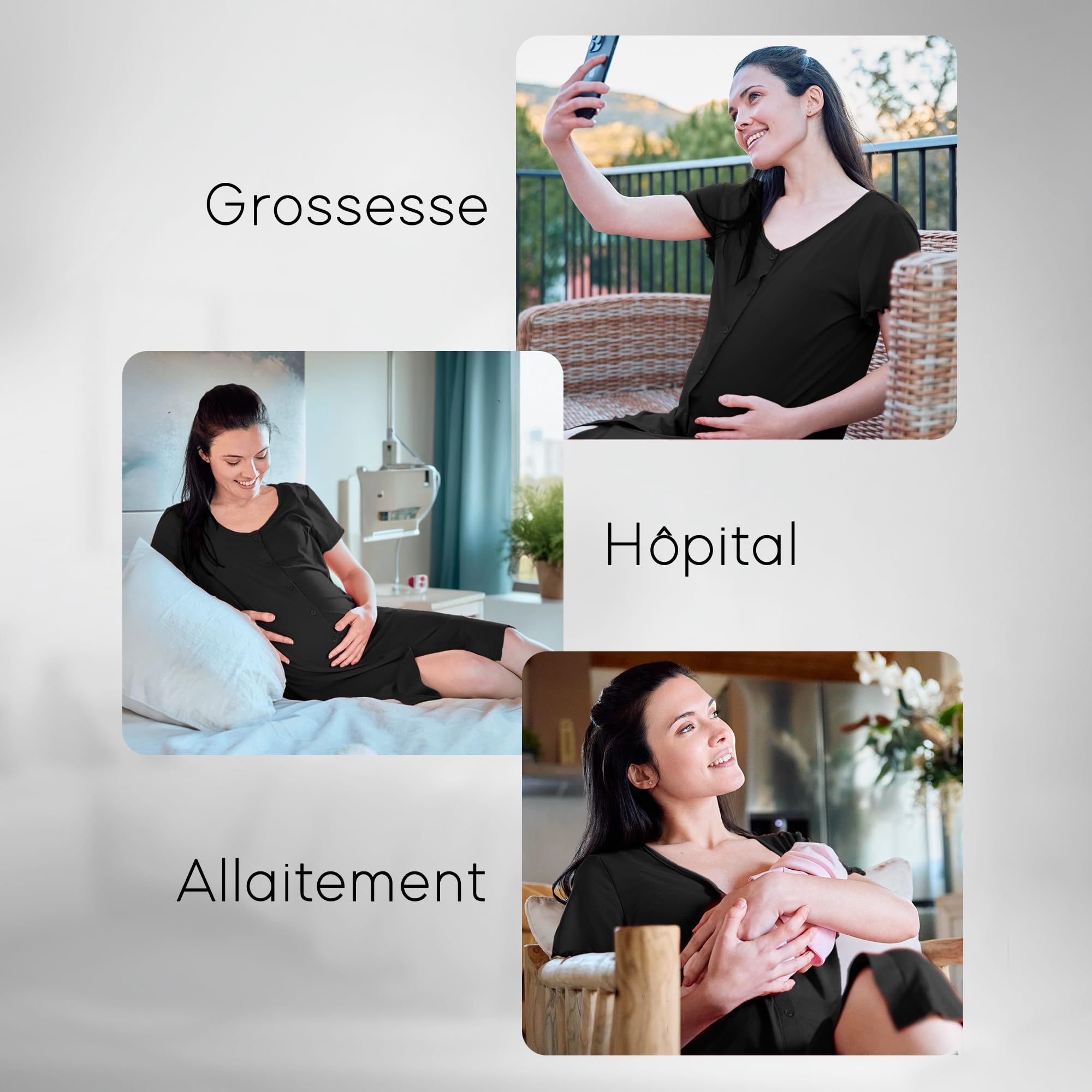 Chemise de Nuit Allaitement avec des Boutons, Chemise de Nuit Maternité, 3 en 1 Allaitement, Hôpital et Grossesse, Confort Maximal, Pyjama Allaitement Maternité