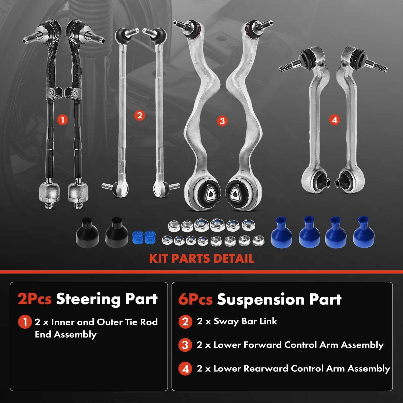 Complete 12-Piece Front Suspension Kit For BMW 325Ci, 328i, Z4 - Control Arms, Tie Rods, Sway Bars