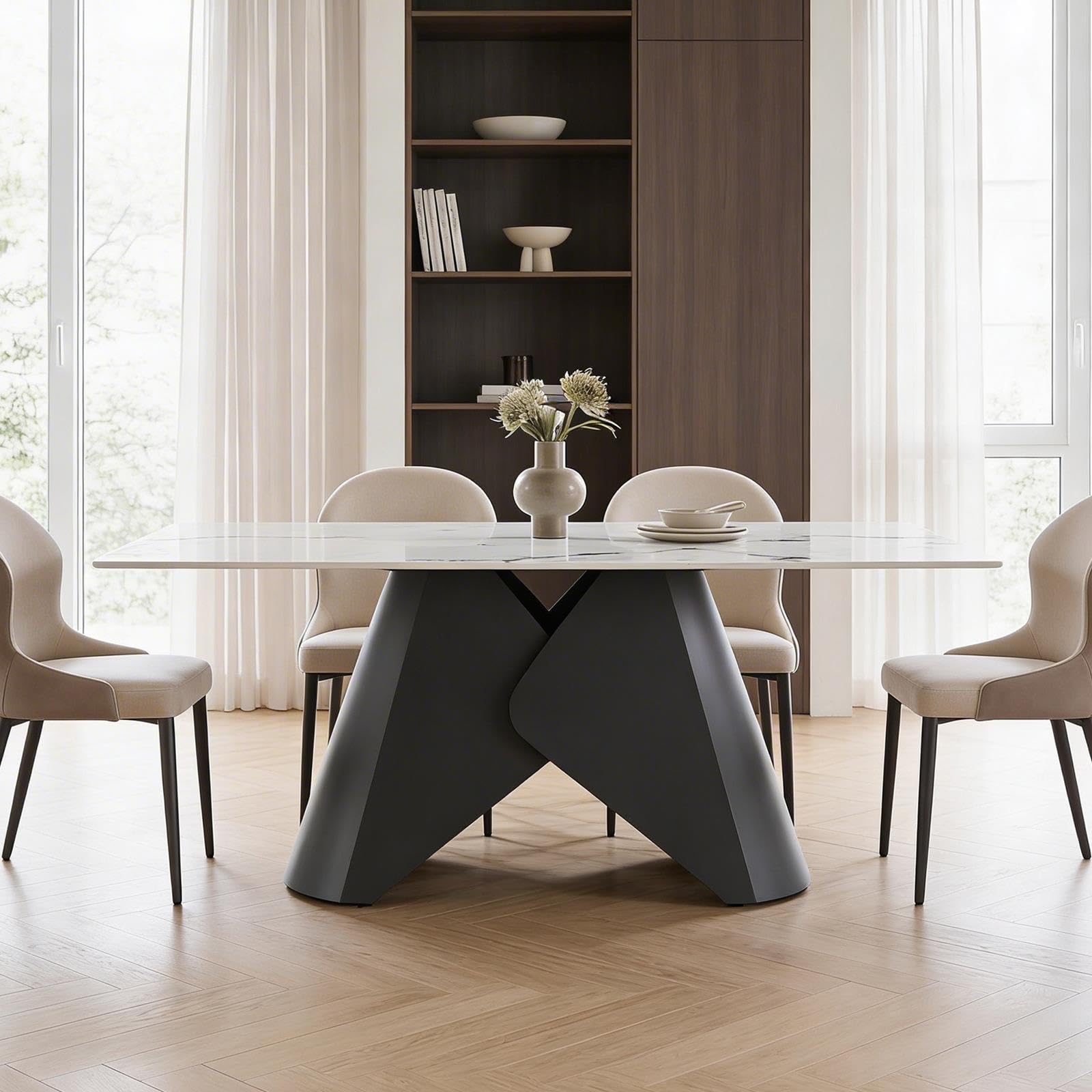 IDIMEX Table à manger Lazio, 180 x 90 cm, noir/blanc, design en céramique, aspect marbre, robuste et facile d'entretien, peut accueillir 6 à 8 personnes