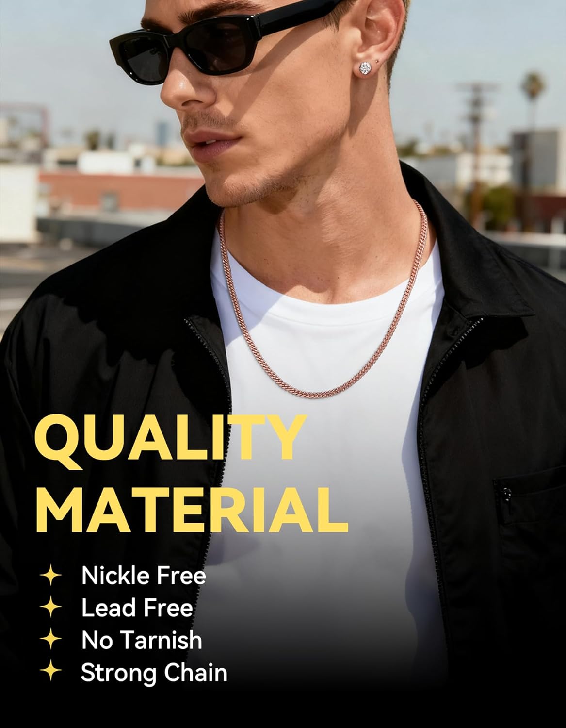 ChainsHouse Copper Cuban Chain Necklace for Men Women, 18K Gold/Black/Rose Gold Plated Miami Curb Chains,18" 20" 22" 24" 26" 28" 30" Length,4mm/7mm Wide,Send Gift Box - Image 2