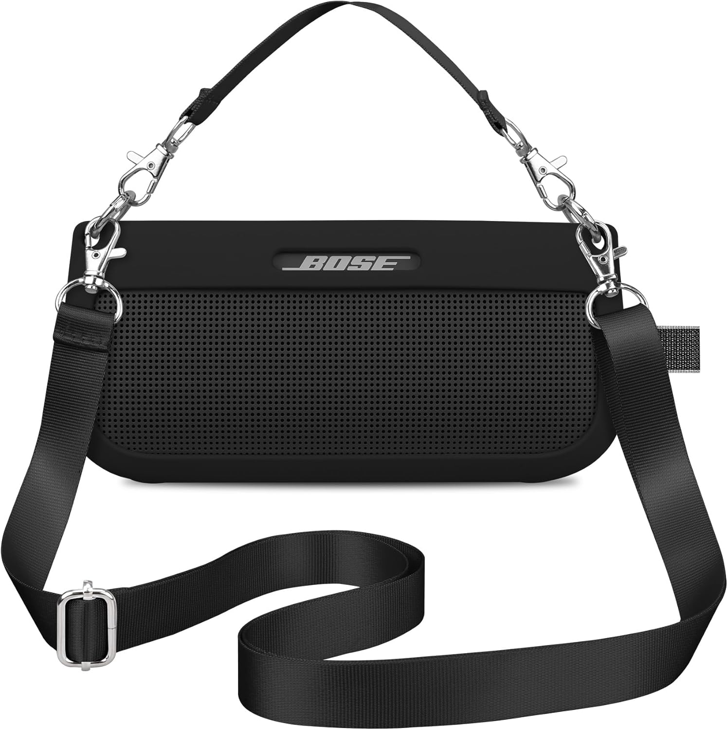BOVKE Silicone Case Cover Compatible with Bose SoundLink Flex Bluetooth Portable Speaker, Soft Protective Silicone Sleeve for Bose SoundLink Flex Wireless Speaker with 2 Straps, Black