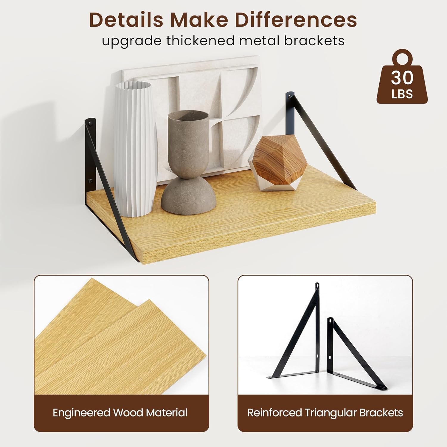 Axeman Deep Floating Shelves | 16 Inch Oak Wall Shelves Set of 2 | 10 Inch Deep Wood Floating Shelves for Wall | 16" W x 10" D Oak Shelves for Living Room Bathroom Kitchen