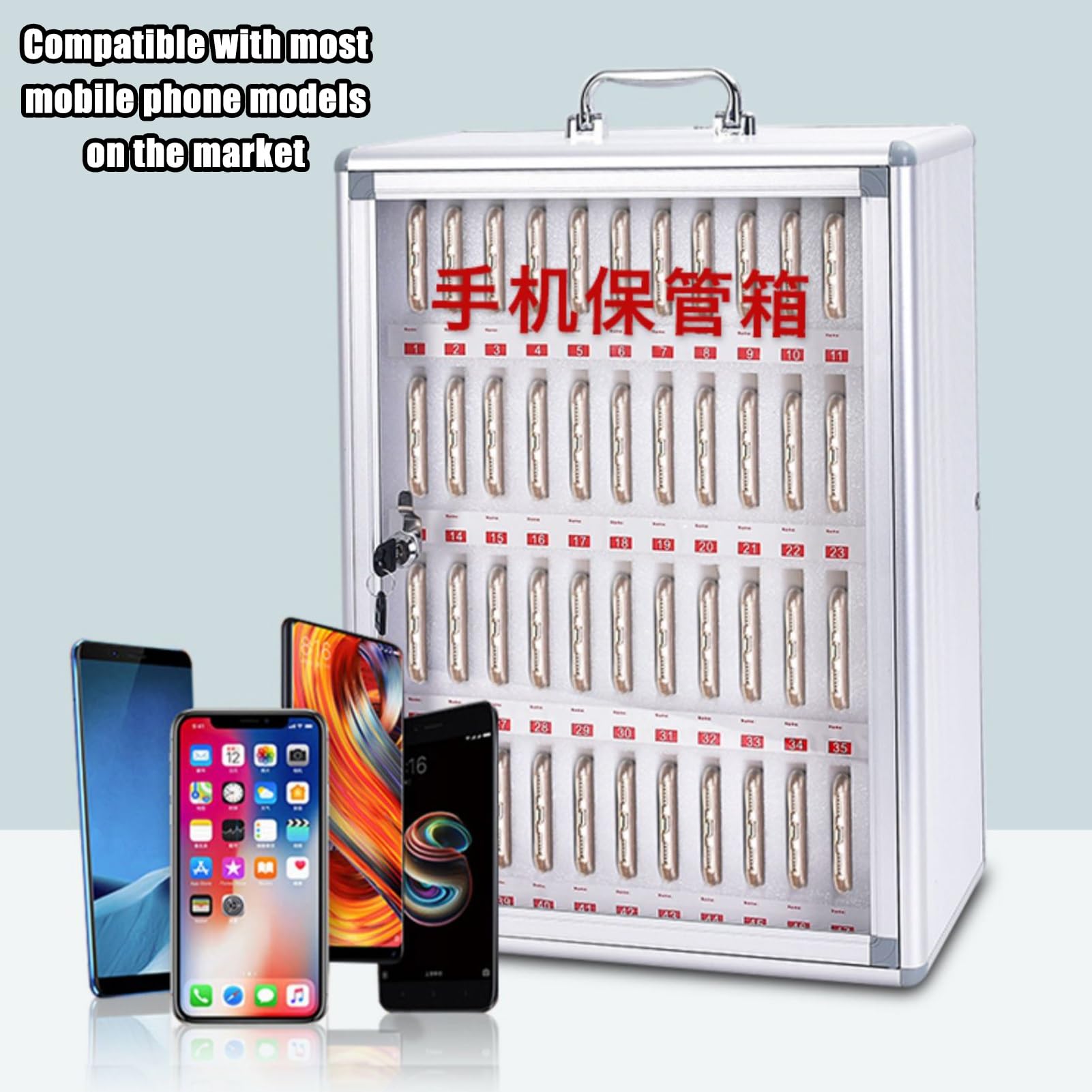 Cassaforte per cellulari in Lega di Alluminio con Chiave - Armadietto di Sicurezza per fabbriche, scuole e aziende (36 Bit) - Organizzatore per cellulari Resistente e Portatile