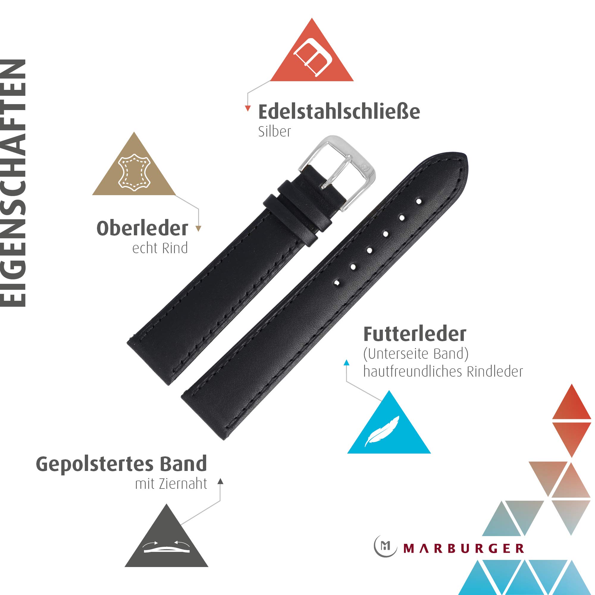 MARBURGER Uhrenarmband 18mm Leder Glatt - Werkzeug Montage Set 80718