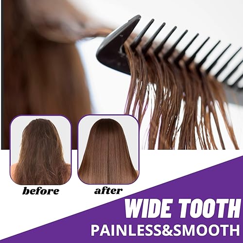 Miniatura 5 de Juego de 6 peines de dientes anchos grandes para desenredar el cabello, peine profesional de fibra de carbono para mujeres y hombres, cabello largo