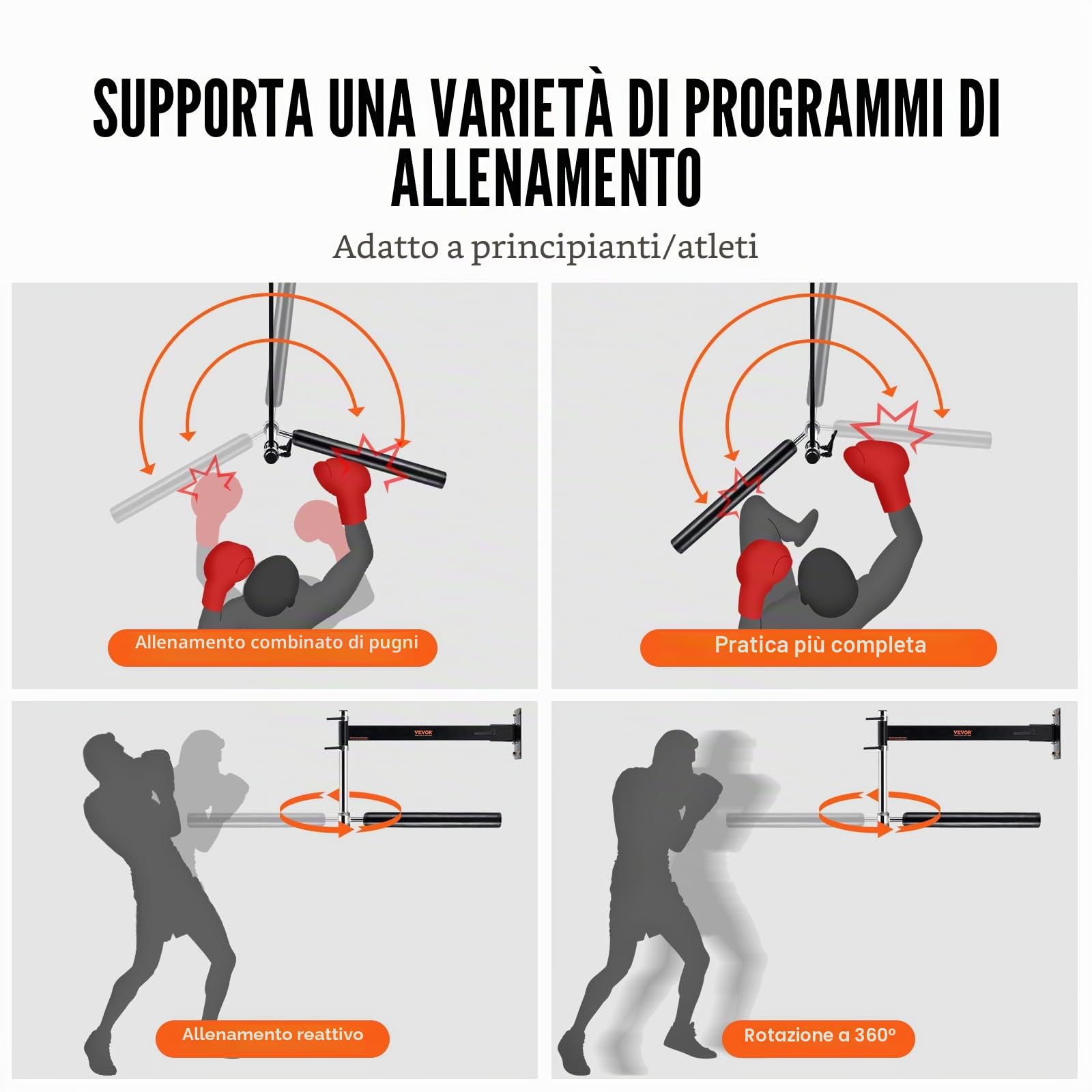 VEVOR Barra da Filatura per Boxe con Montaggio a Parete, Barra da Filatura Regolabile, Allenatore di velocità da Boxe con Guanti, Nera, Attrezzatura da Allenamento per Kickboxing, Antistress, Fitness