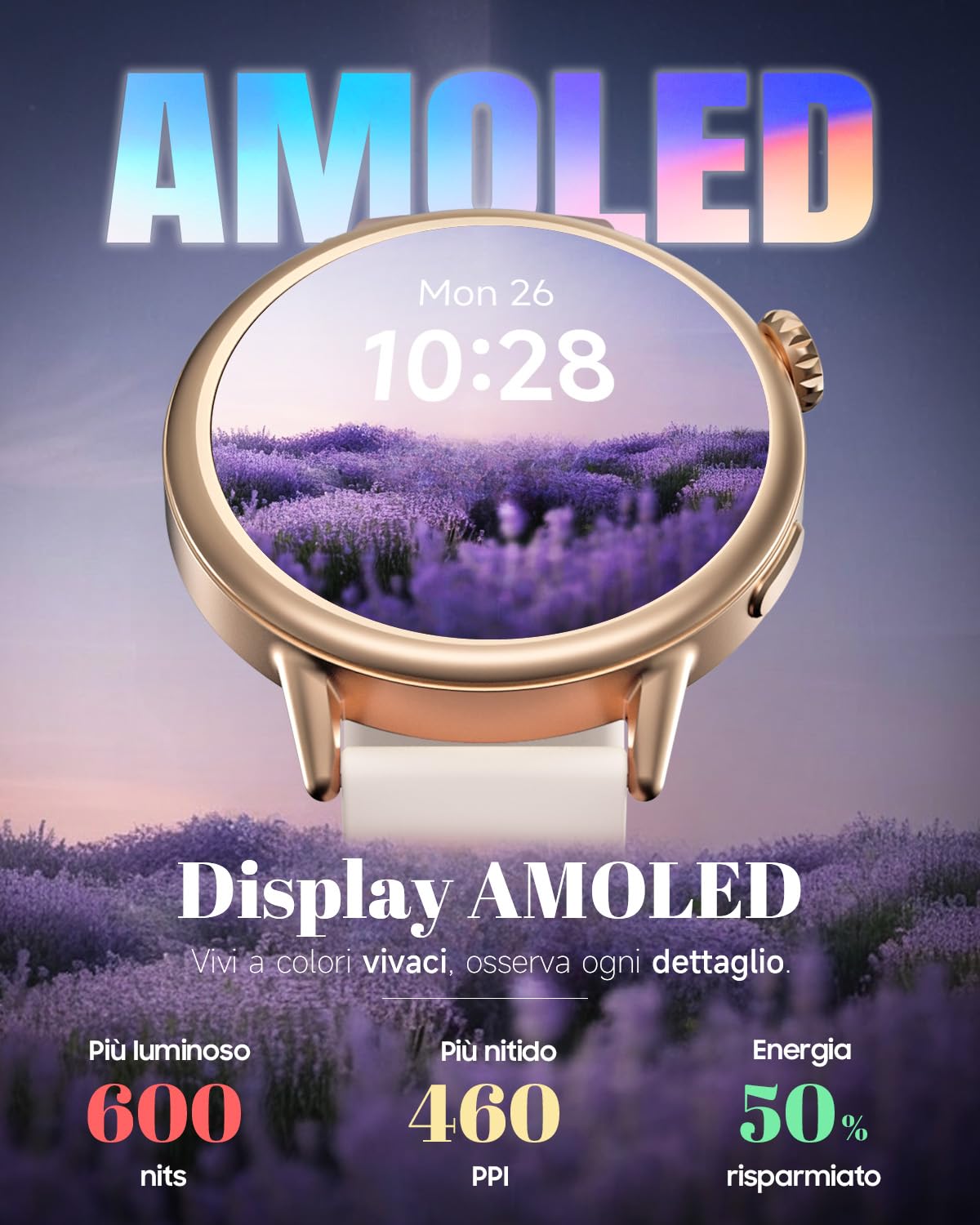 TOOBUR 37mm AMOLED Piccolo Smartwatch per Donna Rotondo, Beige | Orologio Fitness - Contapassi/Frequenza Cardiaca/Calorie, Smartwatch Compatibili con Android e iOS