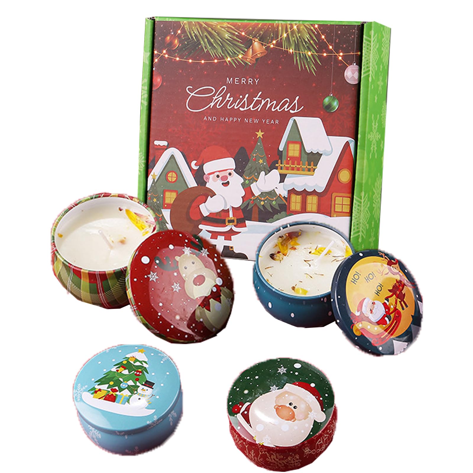 Velas Aromáticas Pack Navidad,Juego de Regalo de Velas Perfumadas Navideñas,Velas Perfumadas de Regalo,Cera de Soja Velas Navidad,Velas Aromaticas para Decoración,Velas Aromáticas Regalo,4 Piezas