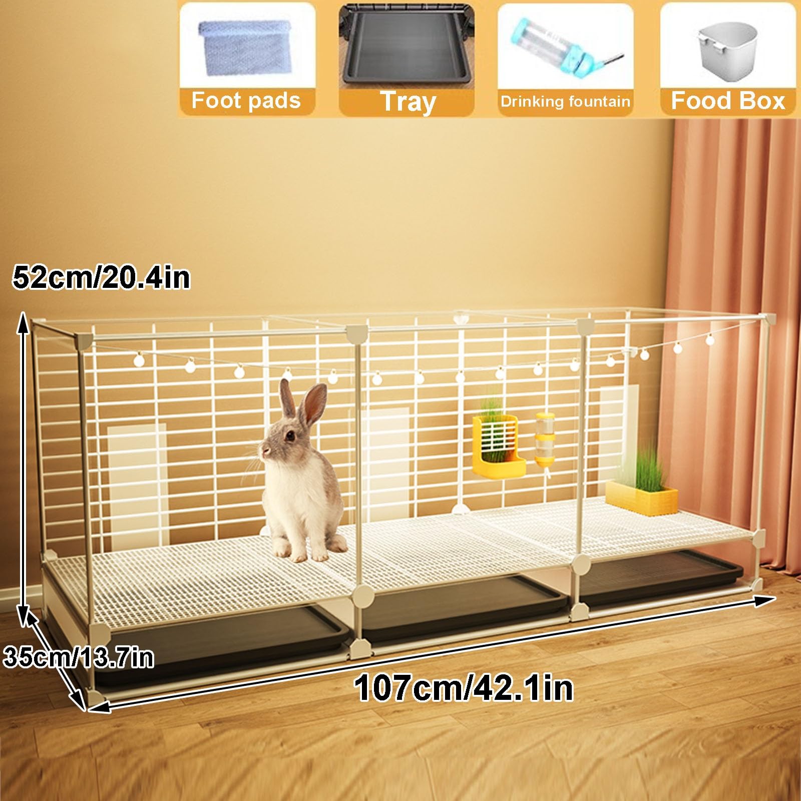 Jaula para Conejos, Jaula para Conejos Interior con Bandeja Extraíble Extra Grande, Panorámica Transparente para Conejos, Hurones, Chinchillas