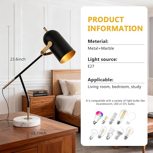 Miniatura 7 de Radiya Adjustable Arm Industrial Table Lamp, Matte Black Metal Architect Office Retro Task Lighting Desk Lamp for Living Room Bedroom Study