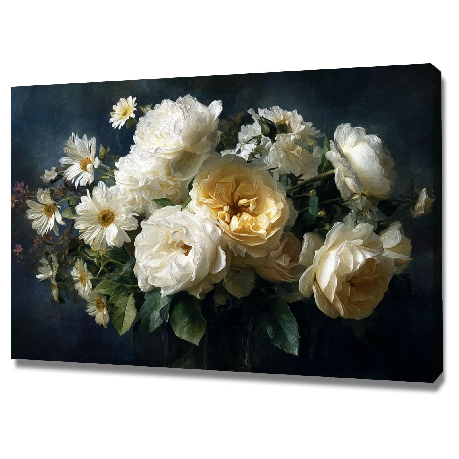 ZAMAEIU Liście roślin, obrazy na płótnie, obrazy, bukiety vintage, do salonu, sypialni, kuchni, przedpokoju, schodów, dekoracja ścienna (białe) - 30 x 50 cm oprawione