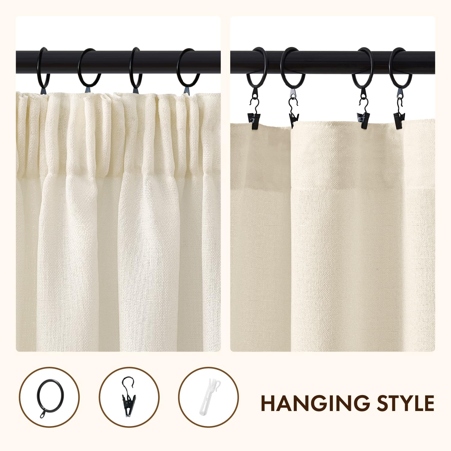 MIULEE Tende Effetto Lino Bianco con Fettuccia 2 Pezzi 140x225 cm | Tessuto effetto lino con fettuccia per soggiorno, camera da letto e cameretta; facile montaggio.