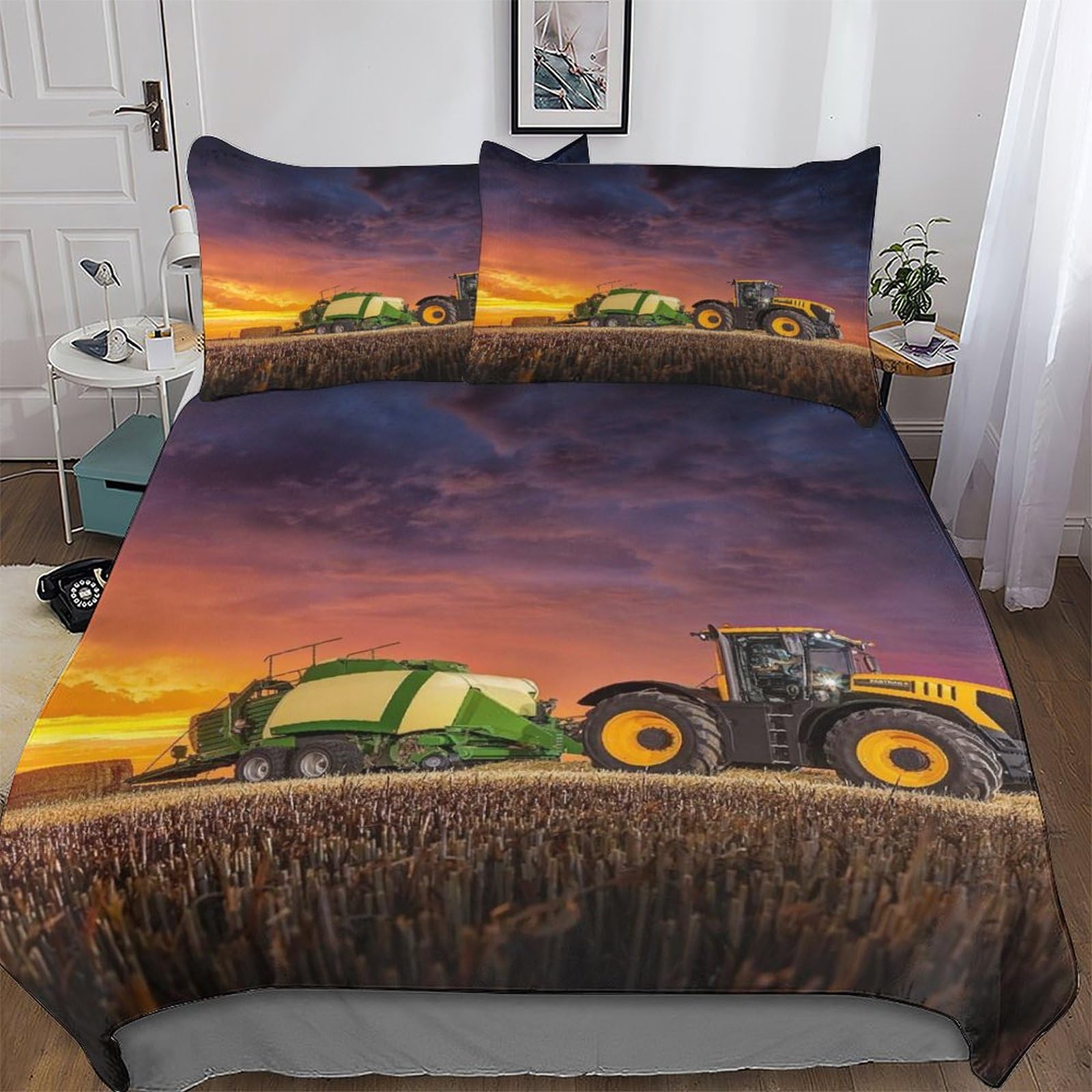 Pazzk Boys Tractor-3 Tractor Bedding Set Duvet Cover With Pillowcase Soft Microfiber Quilt Cover 3D Print Design Comforter Cover 2 Pieces For Girls And Teenagers Single (135X200cm)