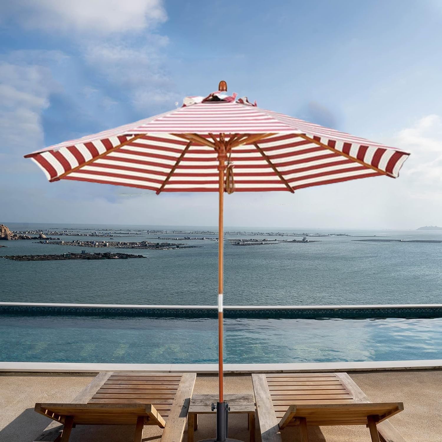 HGIYA Outdoor Parasol Umbrella,Wood Garden Umbrella,Beach Umbrella Height-Adjustable,Patio Umbrella with 8 Ribs,UV Protection,Market Table Umbrella with Ventilation : Patio, Lawn & Garden