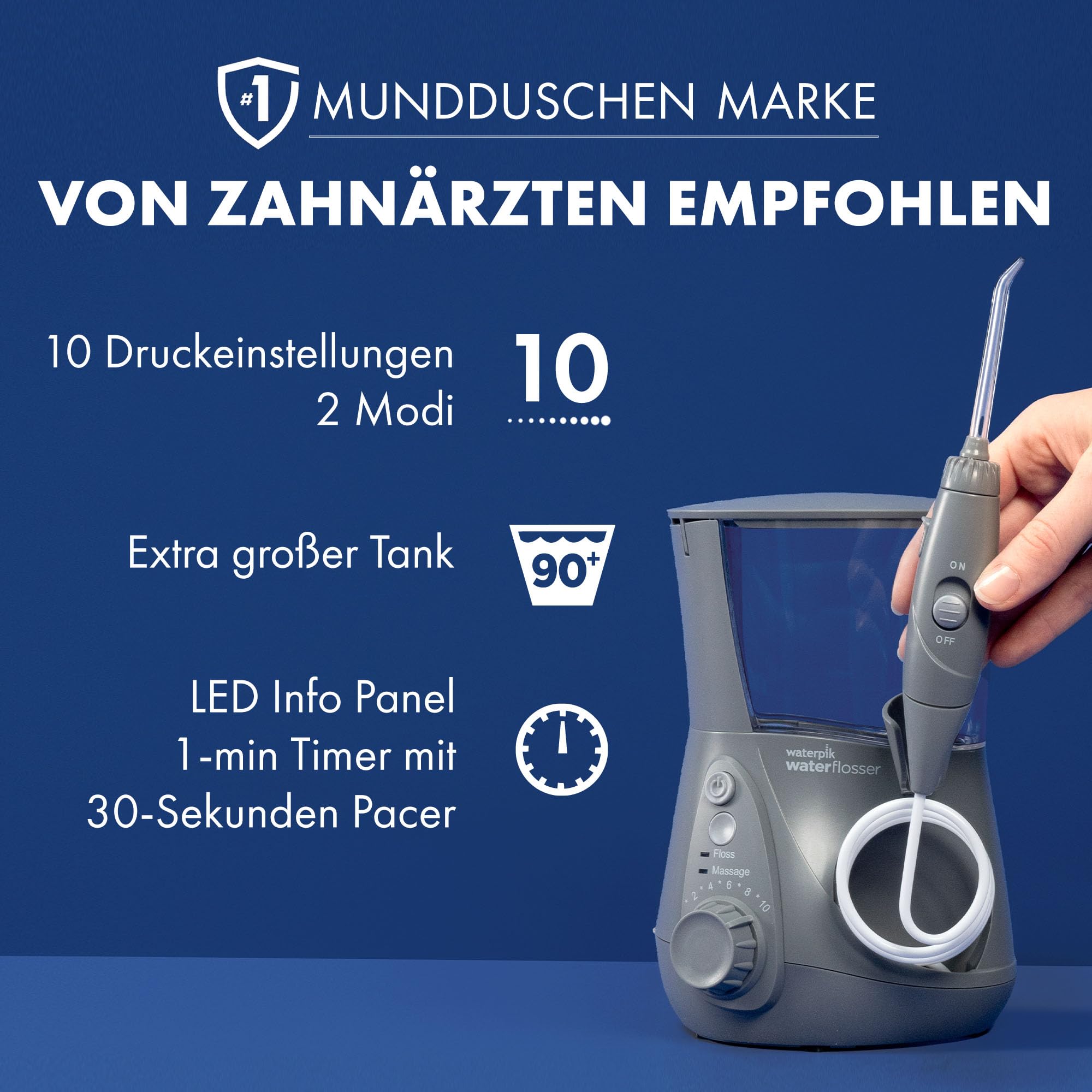 Waterpik Water Flosser Ultra Professional, Testsieger 2025, Precision Pulse Technology, TÜV Siegel, bis zu 99,9% Plaque Entfernung, 6x Aufsätze, 10 individuelle Modi, integrierter Timer, Grau