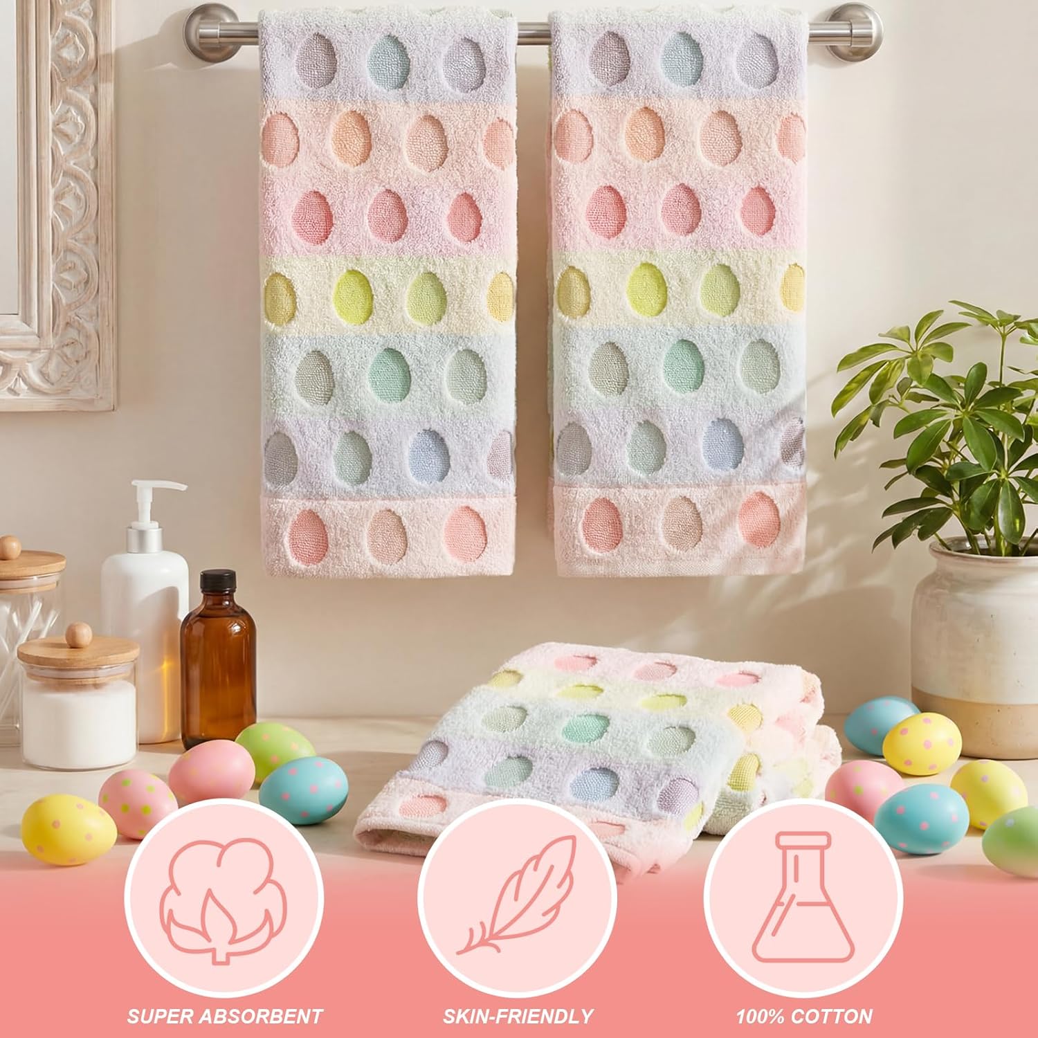 3 Pcs Easter Hand Towels for Bathroom Easter Bunny Egg Rabbit Pattern 100% Cotton Absorbent Cute Spring Decorative Towels for Bathroom Kitchen Decor Gift, 13.4 x 30 Inch(Pastel,Egg) Egg Pastel image 2 of 5 B0G8K9B45L