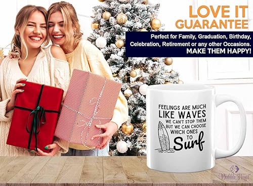 Miniatura 6 de Taza de café de surf de 11 onzas, color blanco, con sentimientos como olas, regalos para entusiastas del surf, deportes acuáticos, tabla de surf,