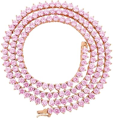Unisex 1 Row Tennis Necklace Choker Chain Lab Created Diamonds 4MM 3 Prong Stone One Row Tennis Solitaires Multi Color 16-24 inches Bracelet 6.5-8.5 inches