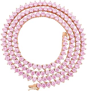 Unisex 1 Row Tennis Necklace Choker Chain Lab Created Diamonds 4MM 3 Prong Stone One Row Tennis Solitaires Multi Color 16-24 inches Bracelet 6.5-8.5 inches
