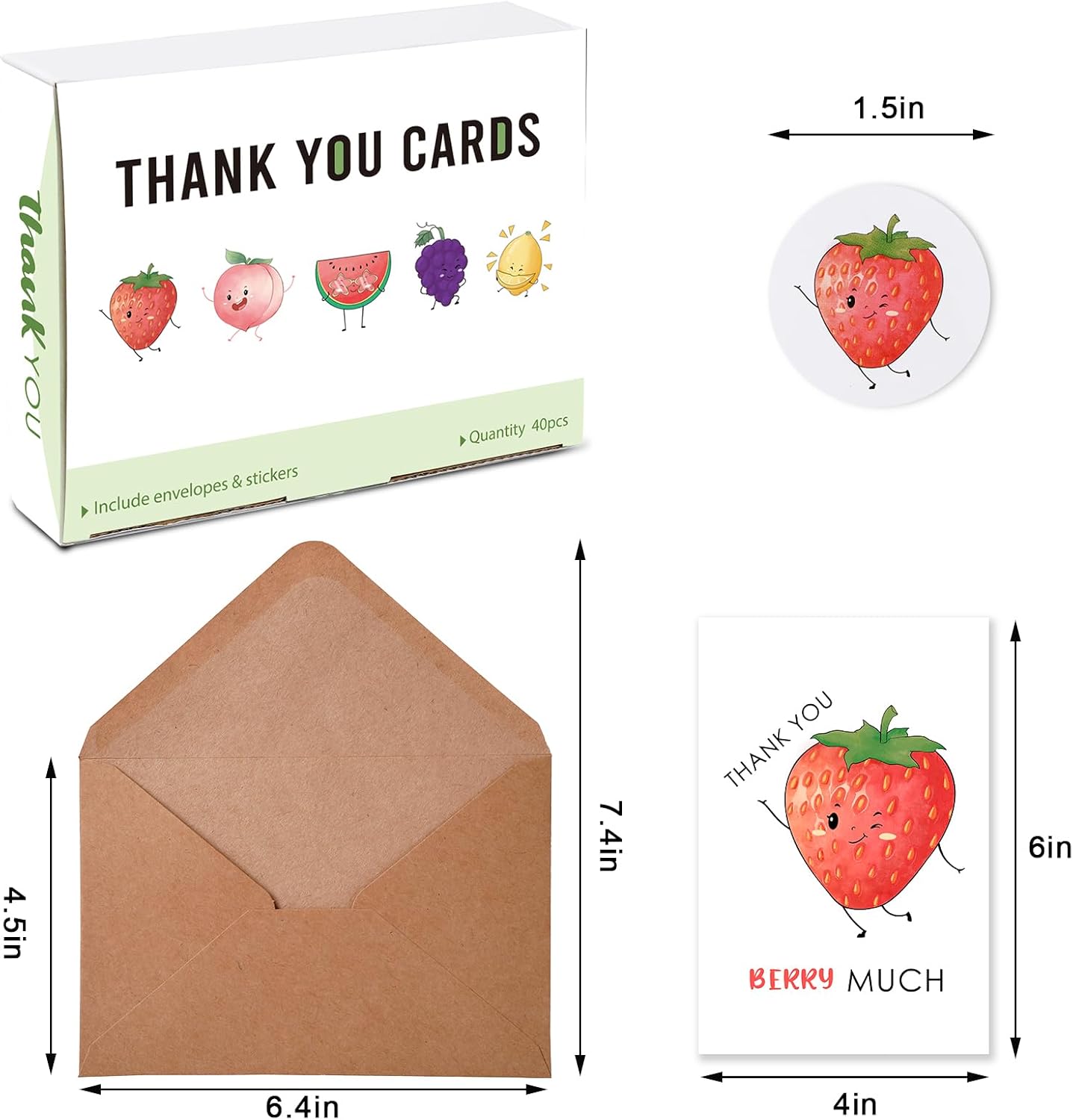 40 PCS Funny Thank You Cards with Envelopes, Blank Thank You Cards for Small Business, Cute Thank You Notes Cards Bulk for Kids Students, Thanks Greeting Cards for Wedding, Business, Birthday, Baby Shower - Image 2