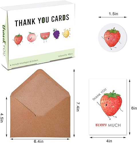 Miniatura 2 de 40 tarjetas de agradecimiento divertidas con sobres, tarjetas de agradecimiento en blanco para pequeñas empresas, bonitas tarjetas de agradecimiento