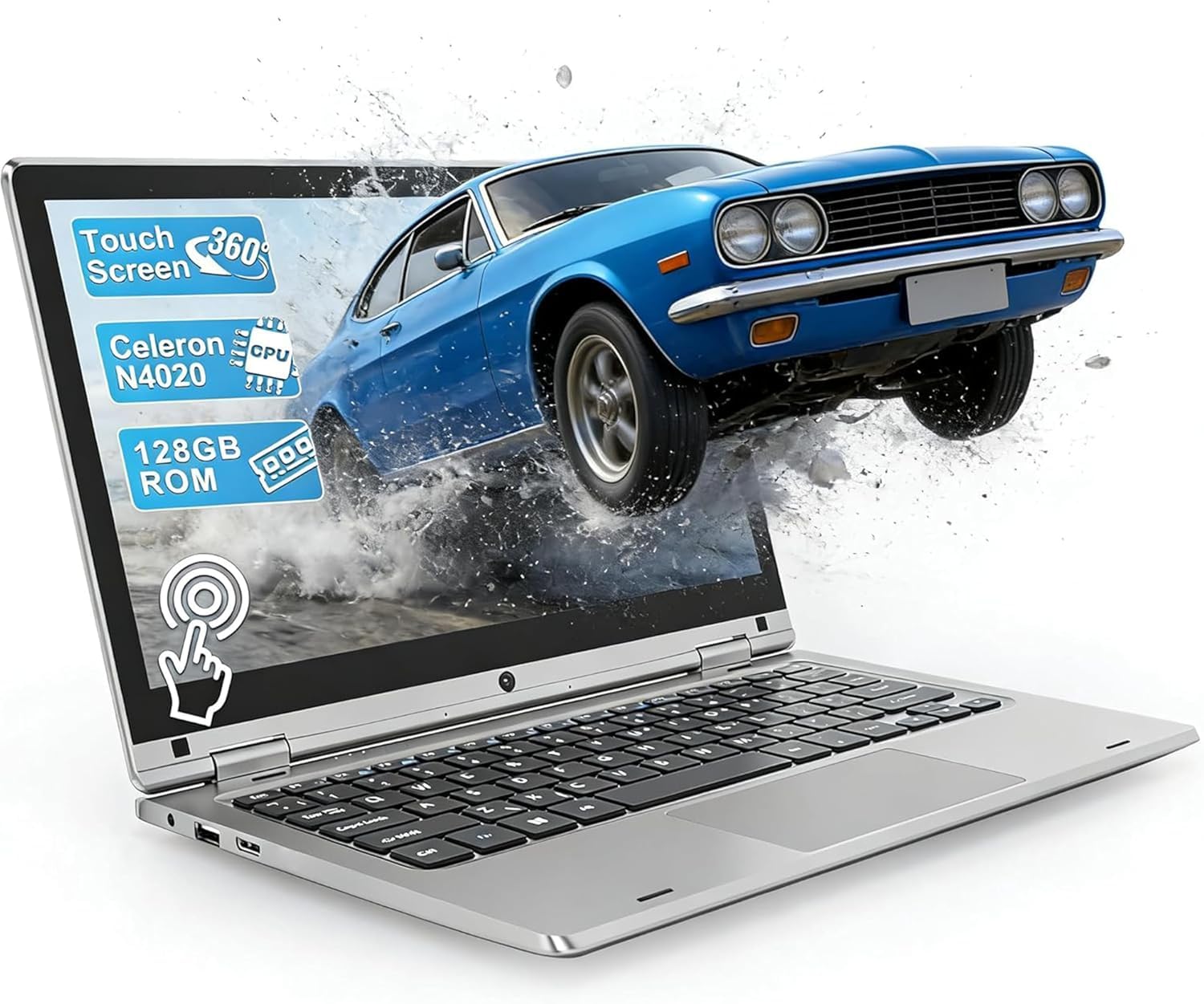 Computer portatile touch pieghevole a 360° - 11.6 pollici, PC portatile 6 GB RAM 128 GB SSD Celeron N4020, schermo IPS 1366 x 768, laptop per studi lavoro tempo libero, computer con pellicola per