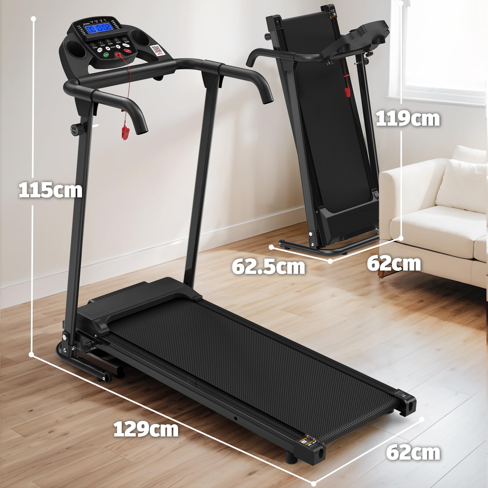 Generisch Bieżnia biurkowa 2 w 1, składana, nośność 120 kg, sterowanie aplikacją + 15 programów treningowych, potrójna amortyzacja, bieżnia do chodzenia, biegania, joggingu, domu i biura
