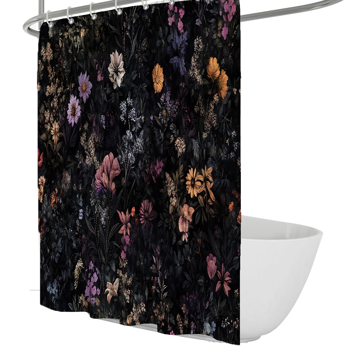Rideau douche botanique noir déco salle de bain vintage W180xL180 cm