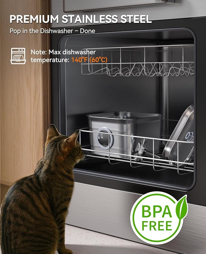 Fuente de Agua para Gatos Acero Inoxidable 2.8L con Bomba Ultra Silenciosa miniatura 3