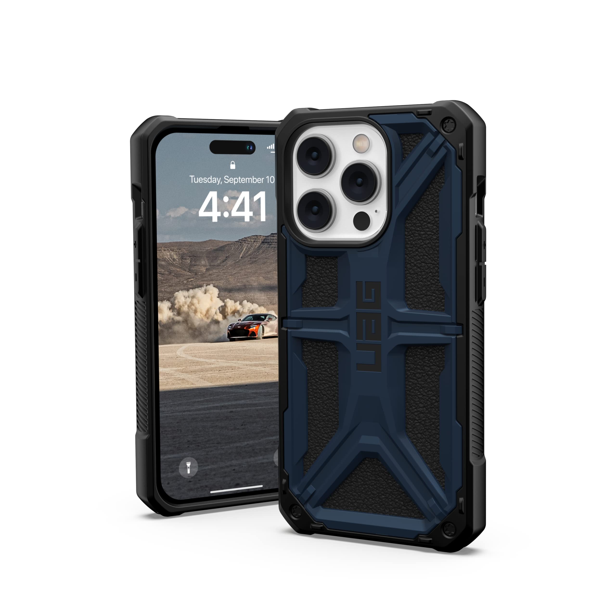 Urban Armor Gear UAG Monarch Schutzhülle kompatibel mit Apple iPhone 14 Pro [Wireless Charging kompatibel, 5-Schichten Schutz nach Militärstandard, Erhöhter Rand] schwarz/blau