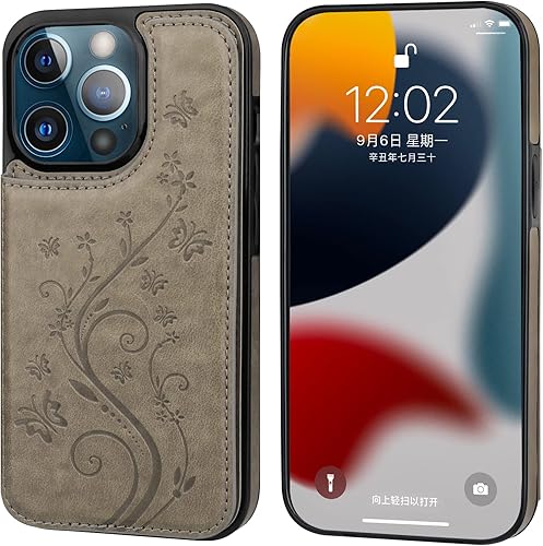Miniatura 10 de Vaburs Funda compatible con iPhone 13 Pro con tarjetero y diseño de mariposa en relieve, de piel sintética, doble botón, a prueba de golpes, para