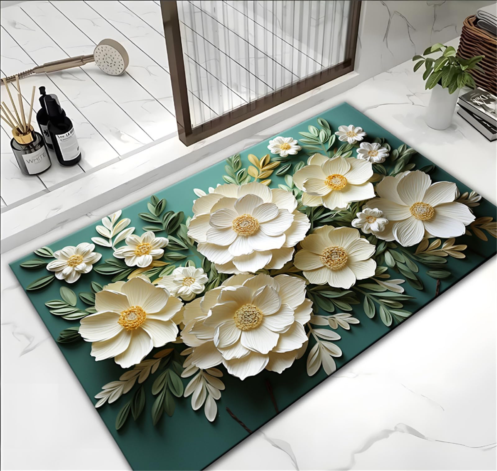 Tapis salle de bain absorbant doux beige 80x120 cm