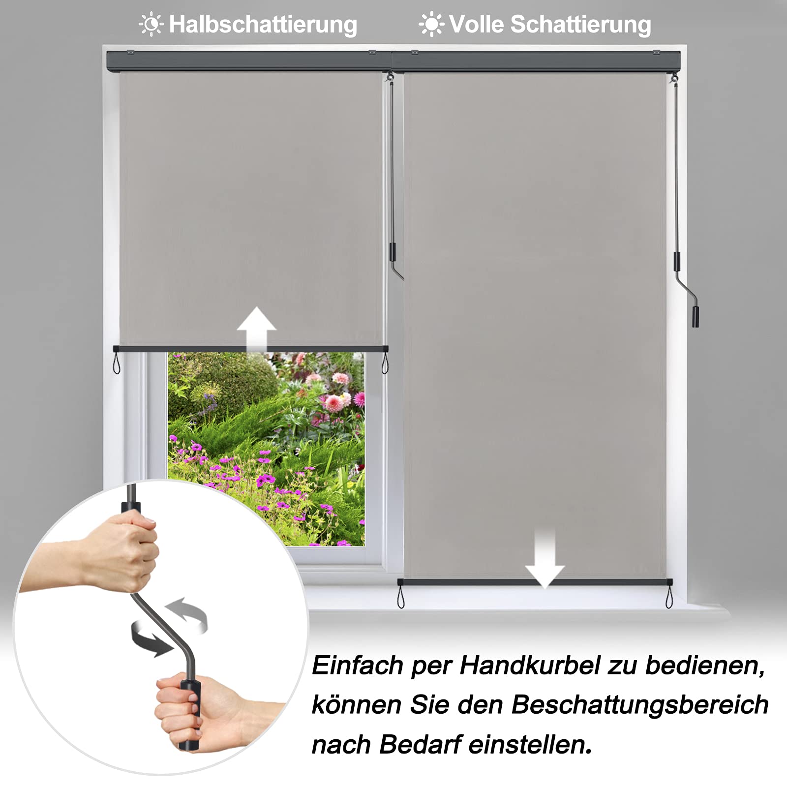 WOLTU Estor Enrollable Vertical para Exteriores, Persiana Resistente a la Intemperie con Protección UV y Función Térmica, Cortina de Privacidad para Balcón, Terraza o Ventana, Gris 100x240 cm