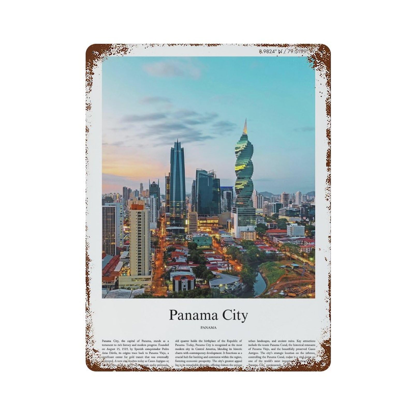 xiaoxiaoshen Panama City Panama City Scenery Wall Decor Art Metal Tin Poster Modern Home Decor Art Home Bar Shop Decorations Vintage Sign 40x30cm