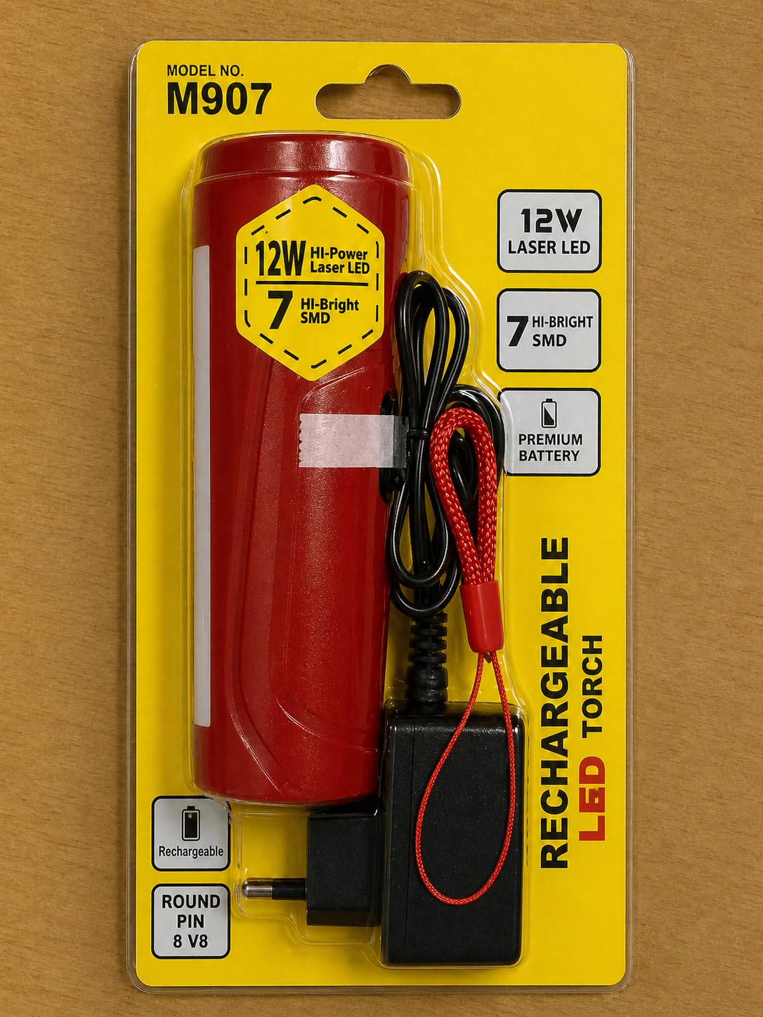 Rechargeable LED Torch, 12W Hi-Power Laser LED with 7 Hi-Bright SMD, ABS Plastic, Water Resistant, Camping Flashlight, Model M907 Pack of 1 SOURAVENTERPRISE-image-36