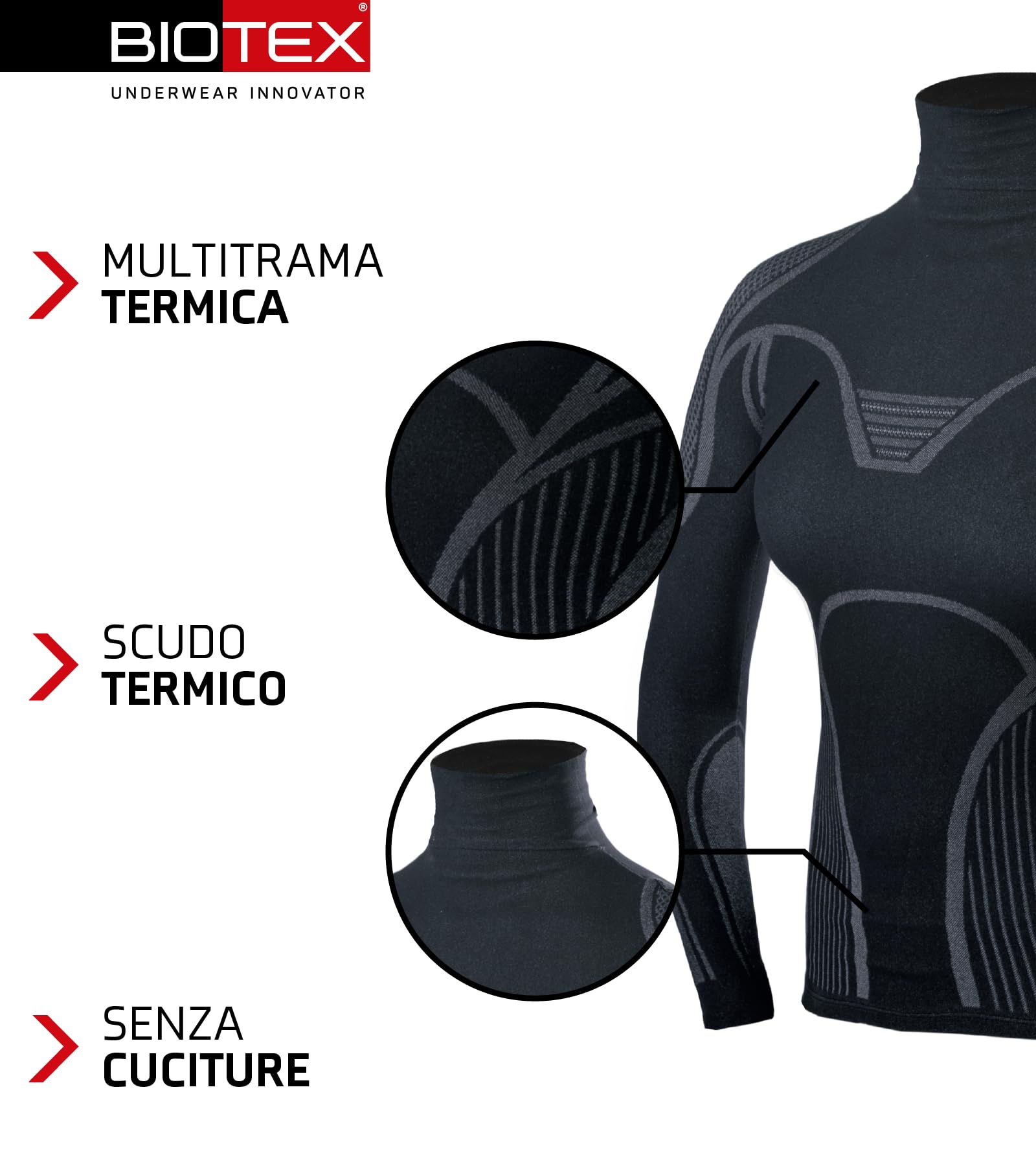 BIOTEX Lupetto Limitless da Donna con Collo Alto, Maglia Termica a Manica Lunga, Intimo Tecnico Sportivo