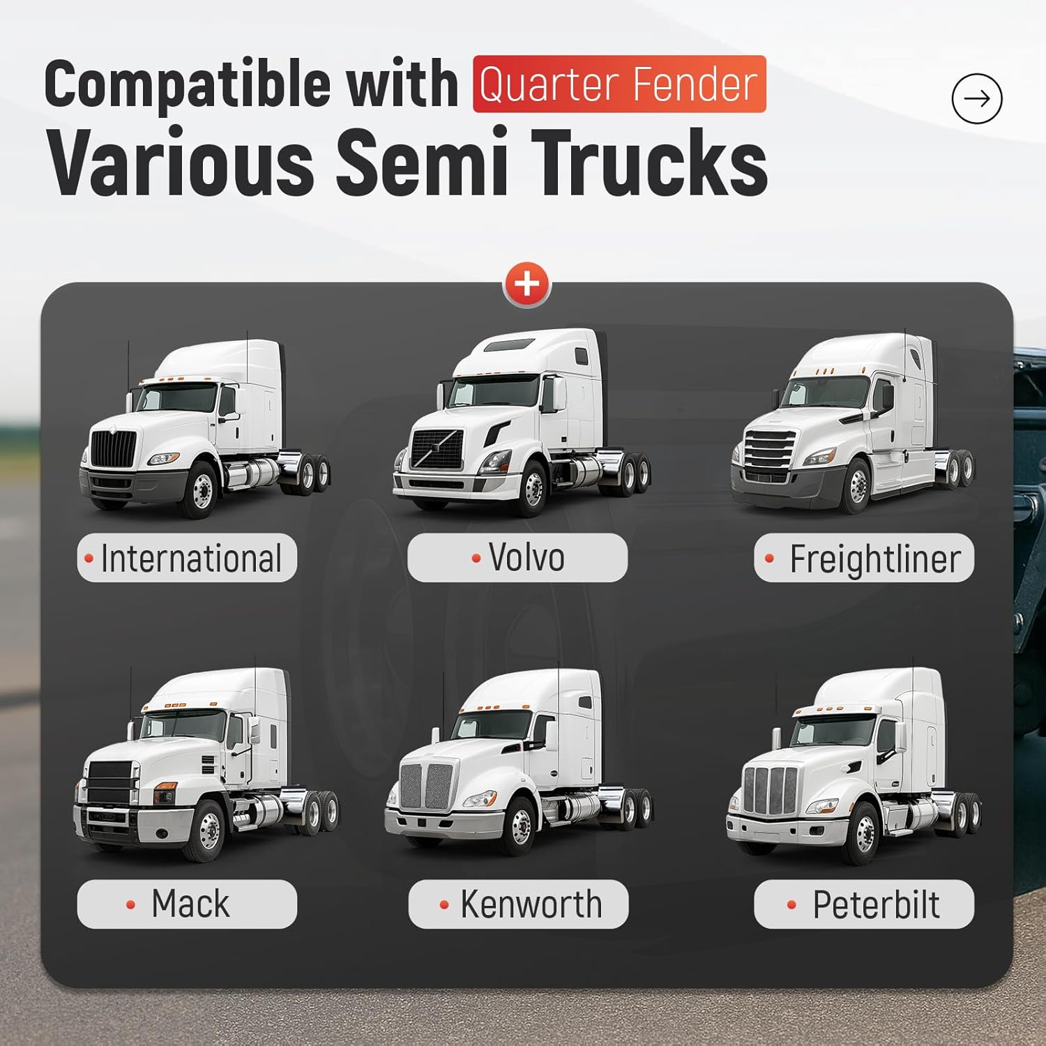 34" x 24" Quarter Fenders for Semi Trucks, Compatible with Freightliner Peterbilt Kenworth Volvo Mack, 304 Stainless Steel Mirror-Finished Fenders Right & Left