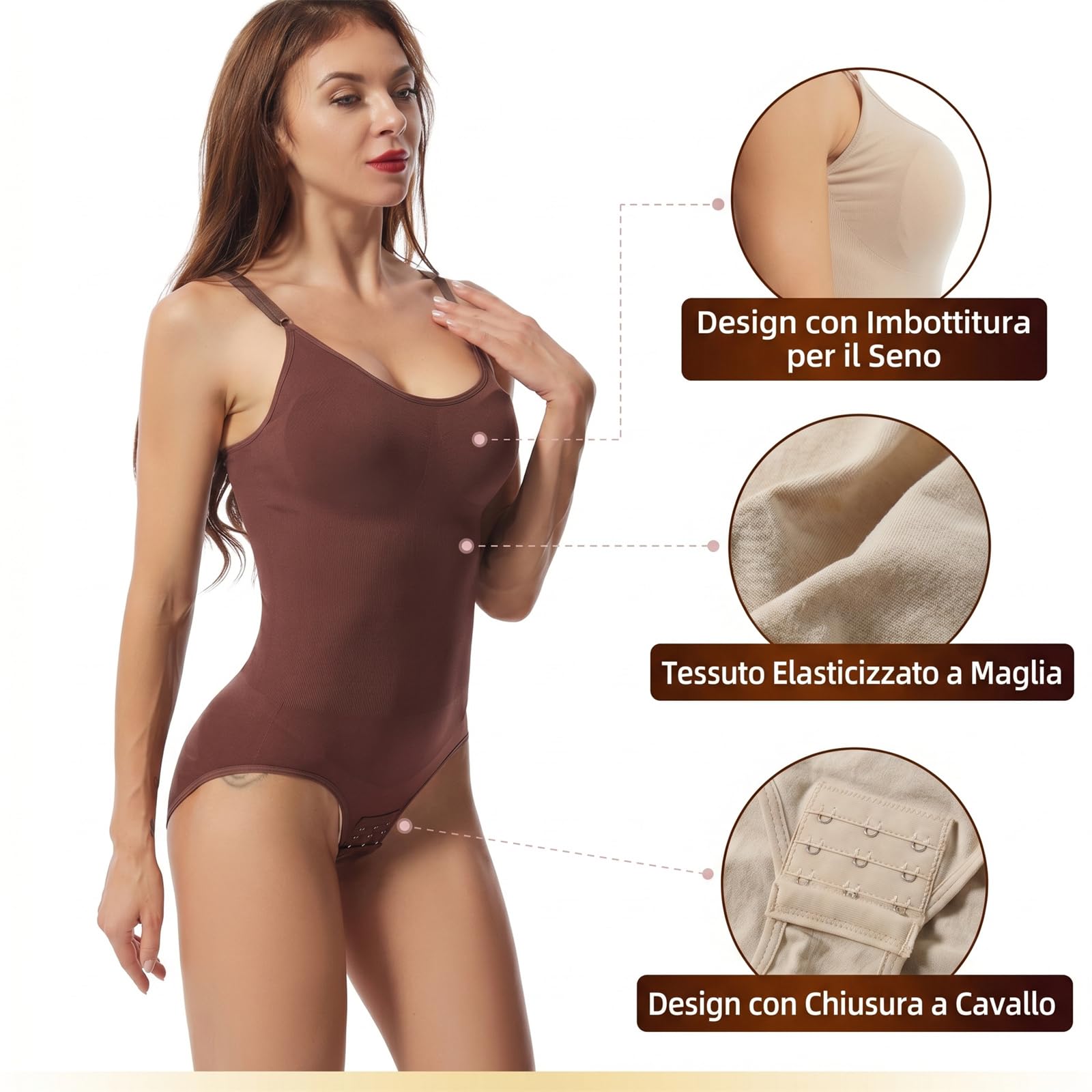 Fearless Body Contenitivo Donna, Body Modellante Pancia Piatta con Spalline Regolabili, Intimo Shapewear Elasticizzato per Uso Quotidiano