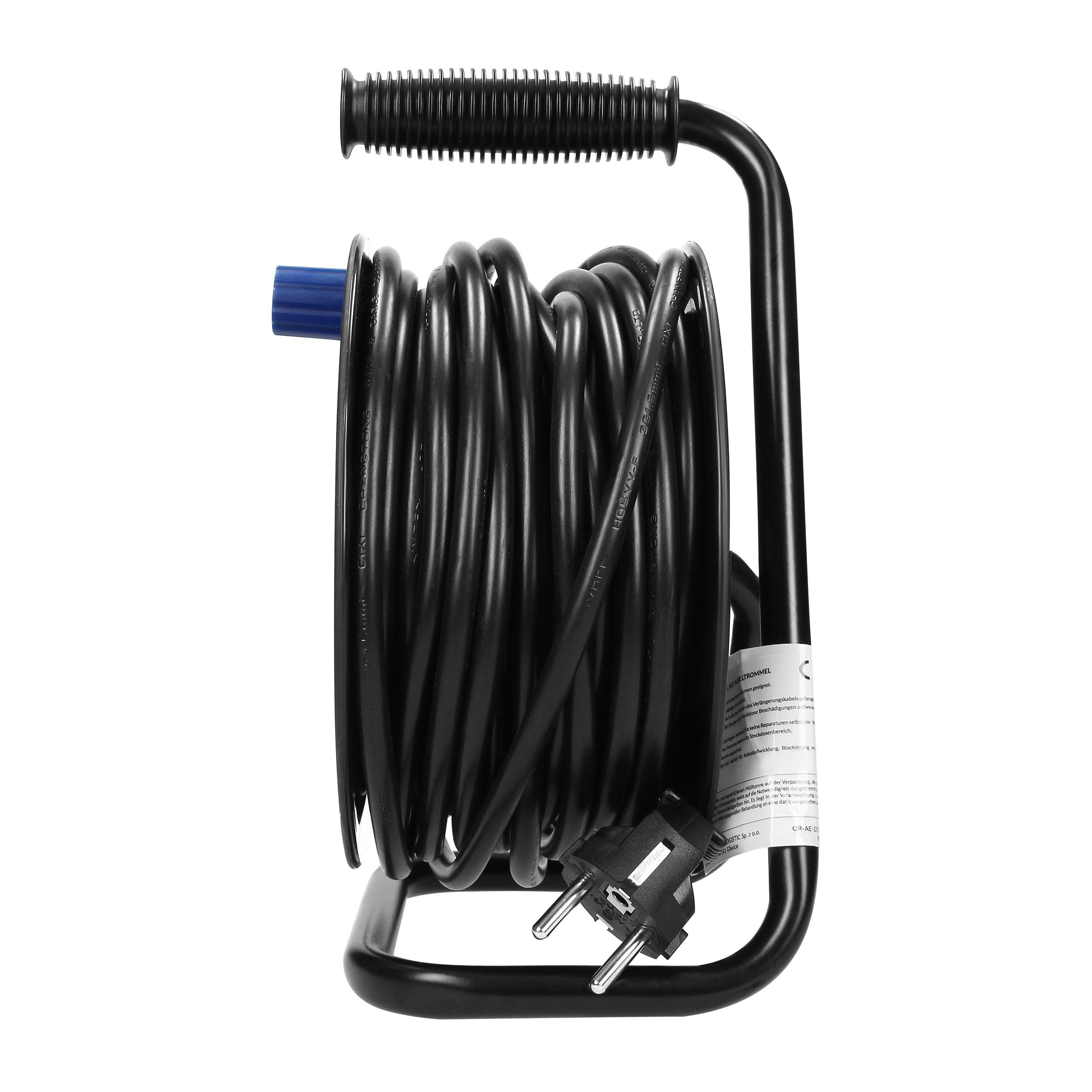Enrollacables con 4 Tomas 2P+T (Schuko) - Alargador Enchufe - Extension Electrica - Carrete con Soporte Metálico, Cable H05VV-F 3x1,5mm² Longitud 15m