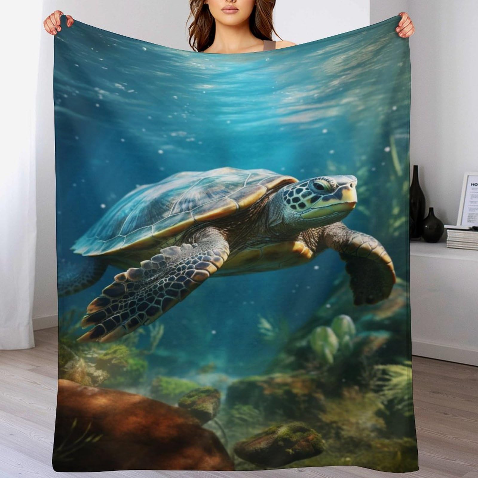 Couverture en polaire flannel douce motif tortue légère 150x200cm