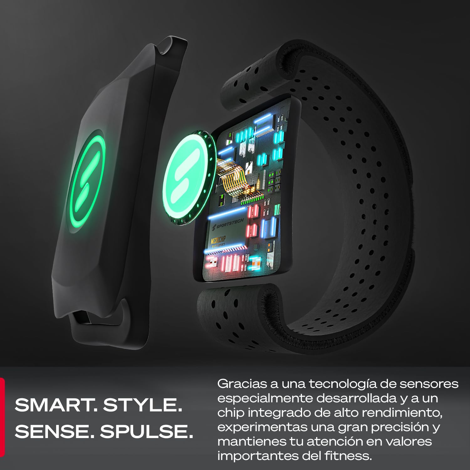 Pulsómetro sPulse - Sensor de frecuencia cardíaca para la muñeca - Conectividad vía Bluetooth y con Sensor LED | Pulsómetro HRM Inteligente sin Correa para el Pecho | Fitness Tracker Sense Run