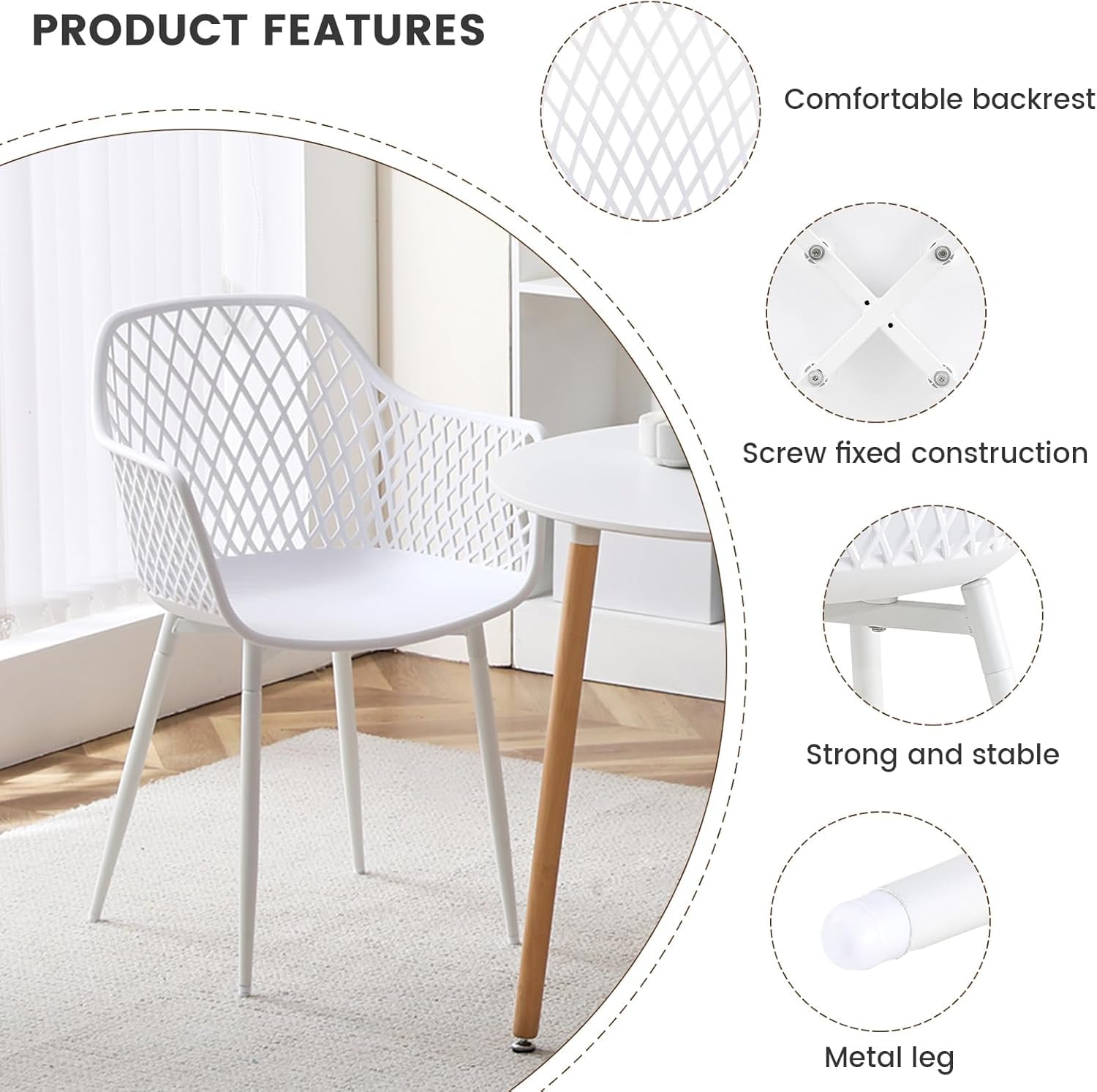 buybyroom Set di 2 sedie da giardino con bracciolo, sedia da giardino per esterni, poltrona lounge, sedie da giardino, 120 kg, colore bianco
