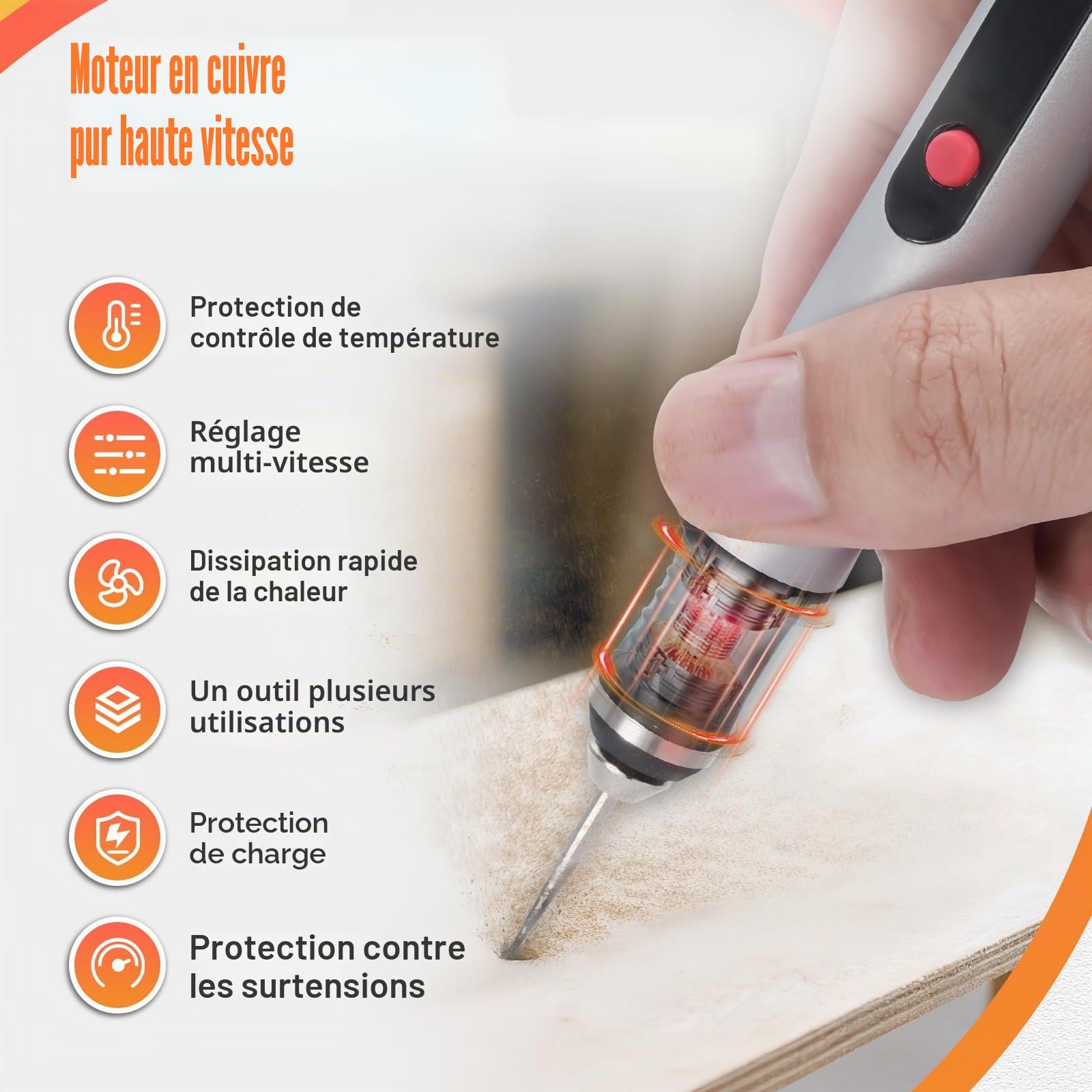 Appareil de gravure électrique pour verre et bois, kit de gravure sur verre, mini fraise avec 30 embouts, vitesse de rotation à 3 niveaux, stylo de gravure 10 W pour bricolage et artisanat, noir