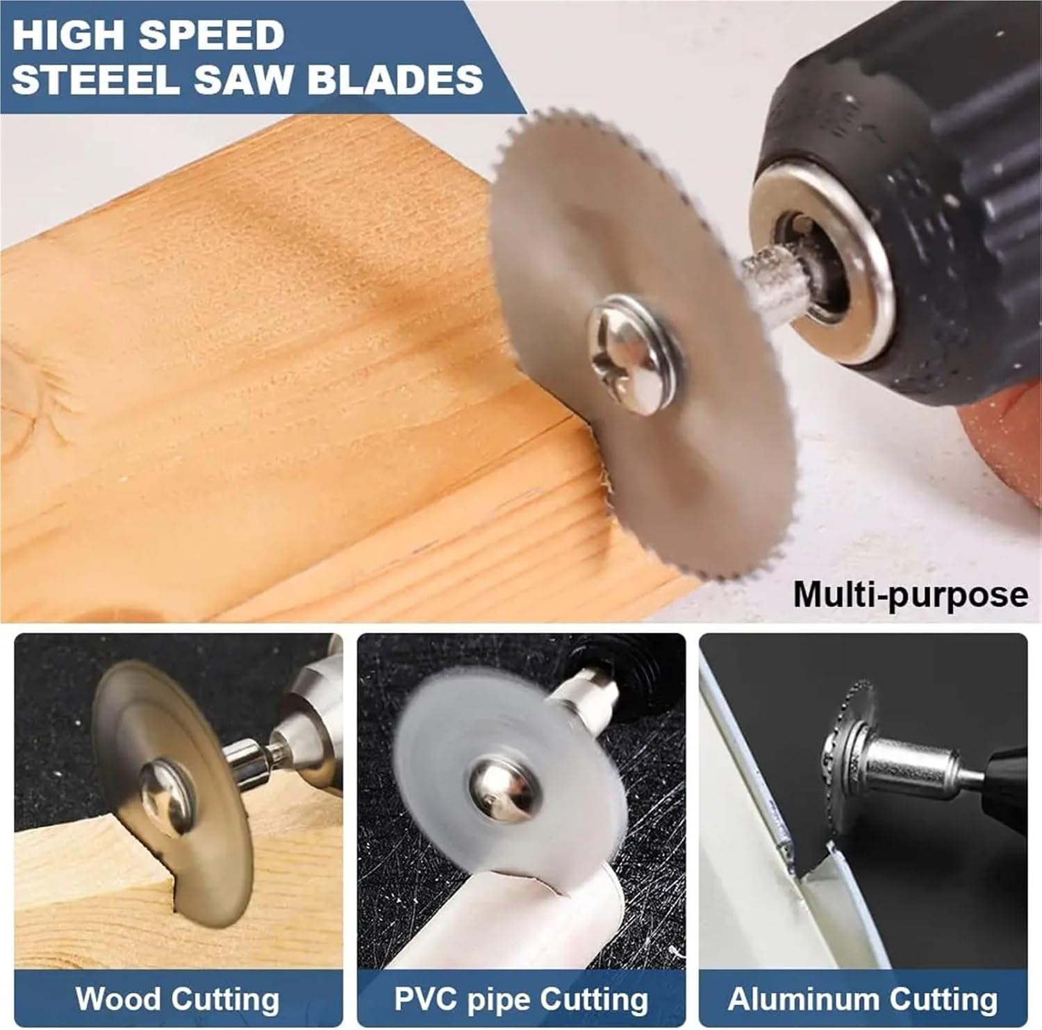 Rotary Cutter Blades 3 Set 1/8" HSS High Speed Steel Circular Saw Blades for Rotary Tool to Cut Wood, Plastic, PVC, Aluminum Alloy Soft Metal