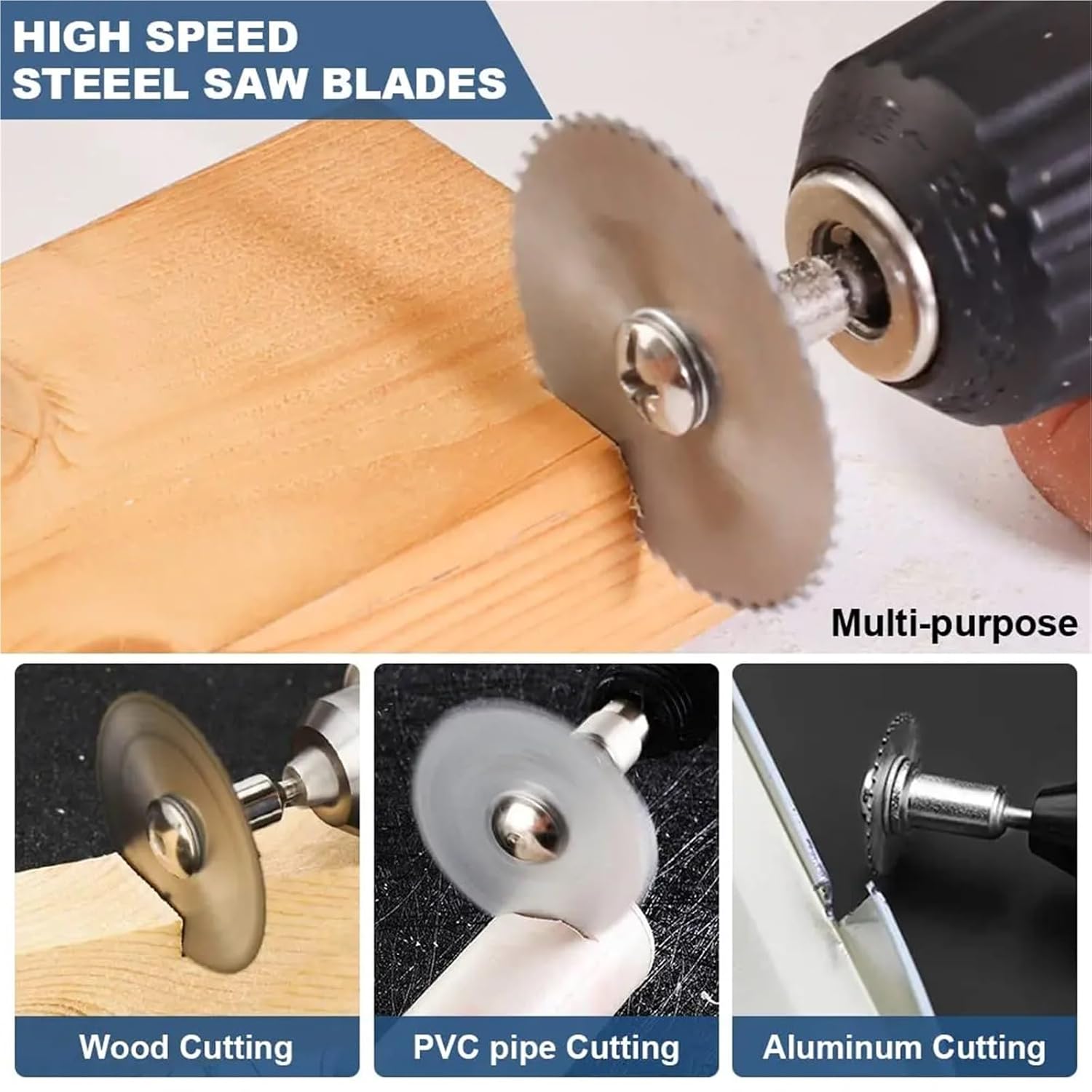 Rotary Cutter Blades 3 Set 1/8" HSS High Speed Steel Circular Saw Blades for Rotary Tool to Cut Wood, Plastic, PVC, Aluminum Alloy Soft Metal