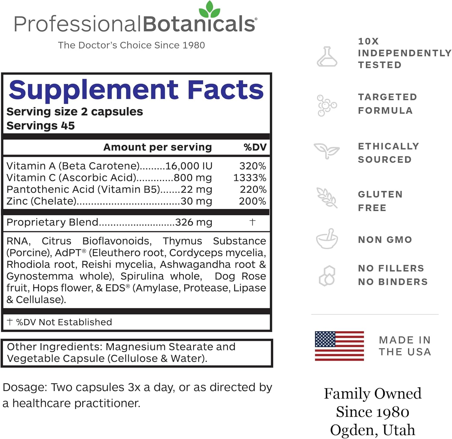 Zinc Immune Support Supplement with Vitamin C, Beta Carotene and Citrus Bioflavanoids Antioxidant Immune Support - 90 Vegetarian Capsules