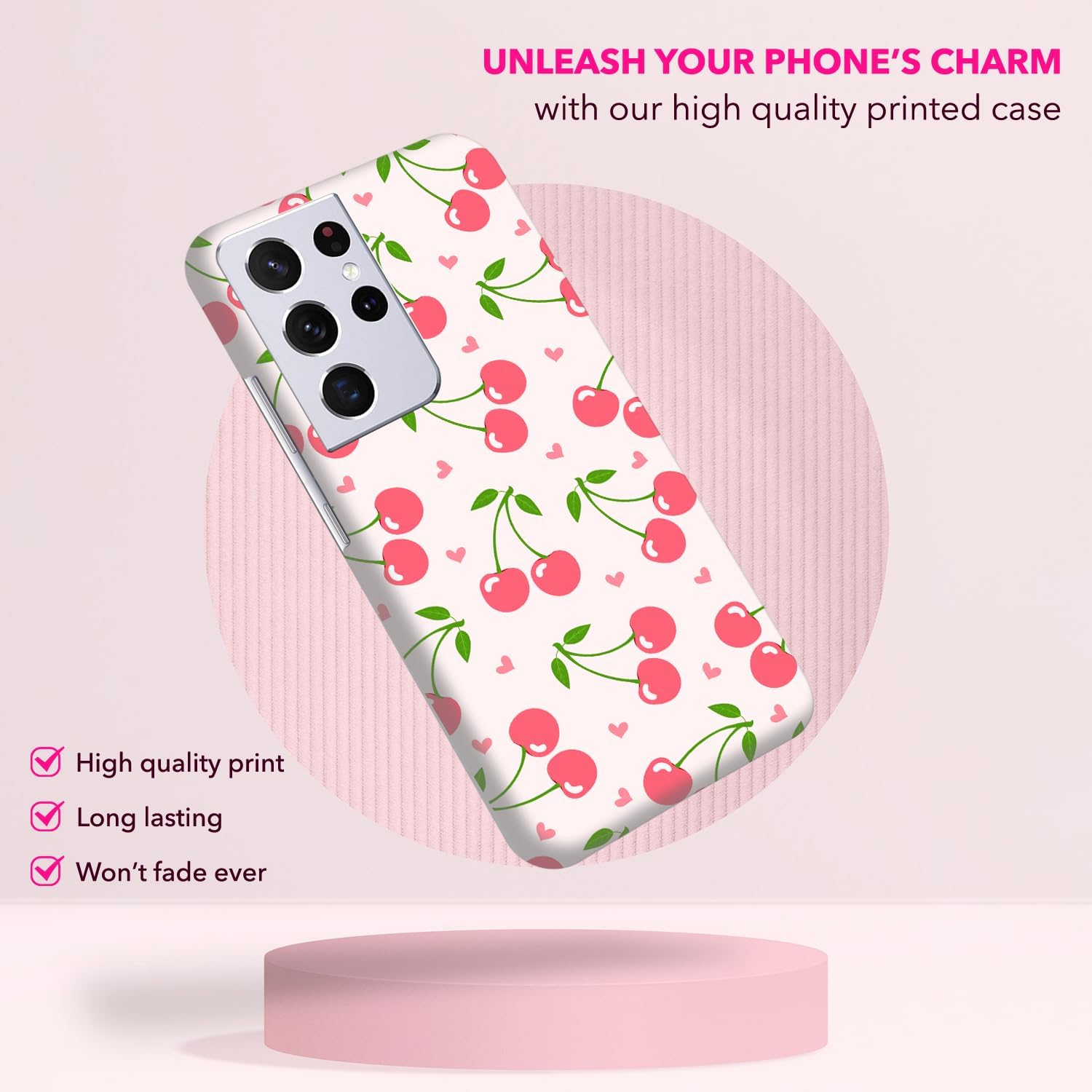 for Samsung Galaxy S21 Ultra 5G, Samsung S21 Ultra Case - Stylish Cherry Pink Pattern Printed Cute, Sleek Durable Hardshell Protective Designer Case/Cover for Samsung S21 Ultra 5G - Image 5