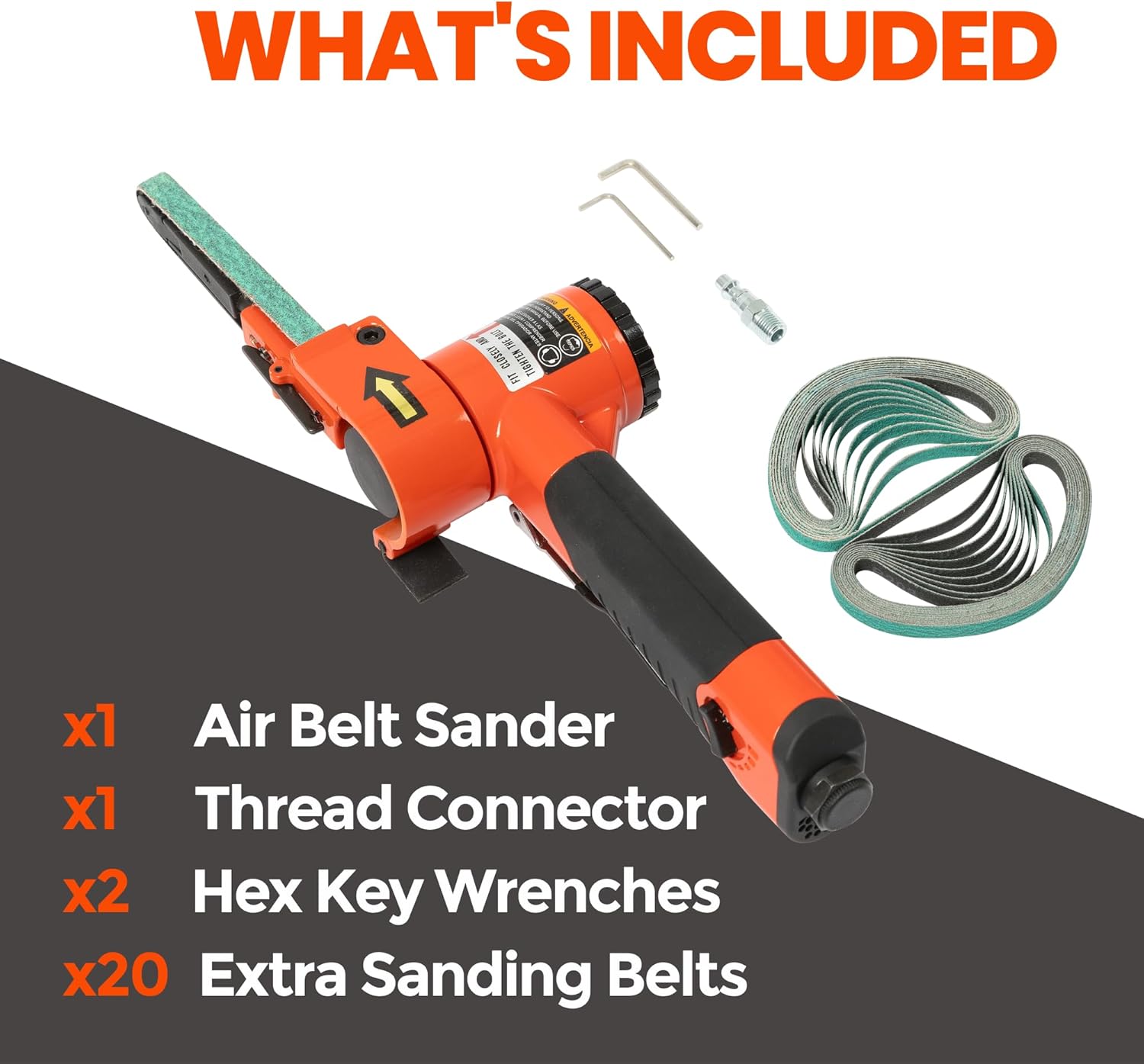 3/8"x 13" Air Belt Sander with 20Pcs Zirconia 40/60/80/120 Grit Belts, Mini Pneumatic Belt Sander for Woodworking, Iron, Metal, stainless steel