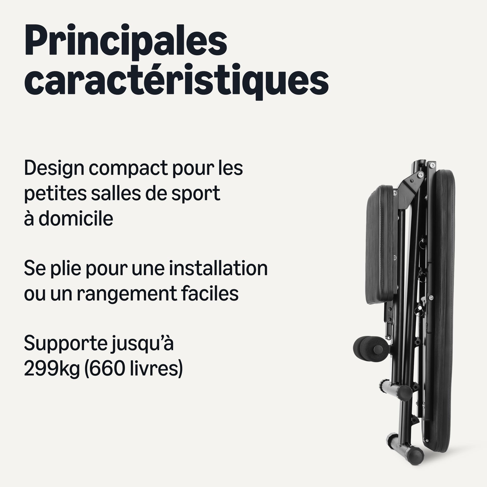 Amazon Basics Banc de musculation réglable et pliable pour salle de sport à domicile, Noir, 135 x 38 x 116 cm