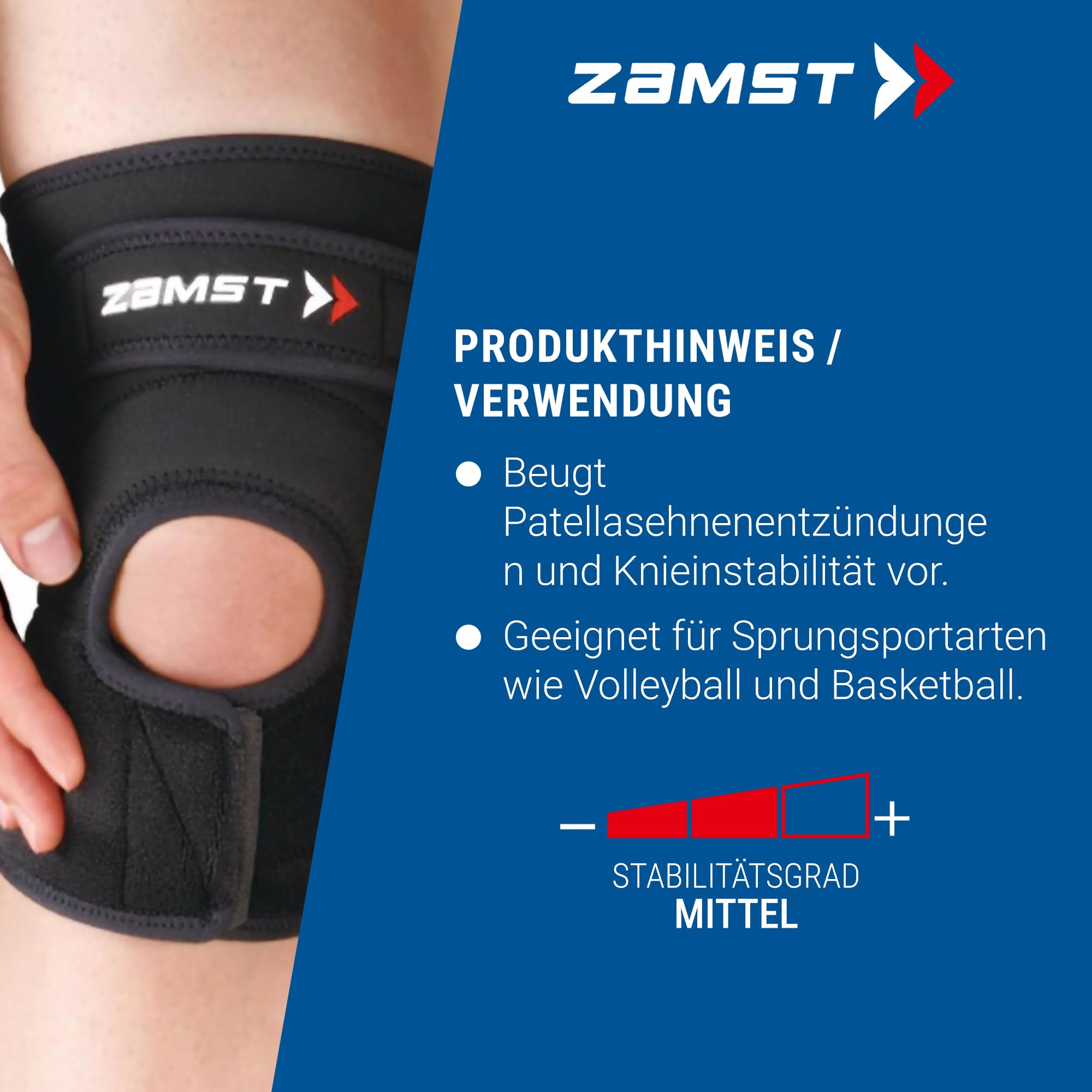 Zamst JK-2 Kniebandage - Optimierte Patellasehnenbandage - Kompressions-Bandage Knie - Ideal für Basketball, Volleyball, Fußball und Sprungsportarten (L)